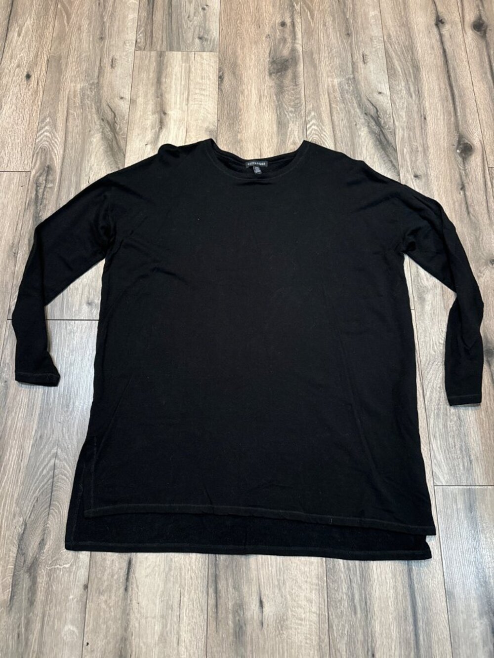 Eileen Fisher Black Long Sleeve Tunic Top Womens M Tencel Blend